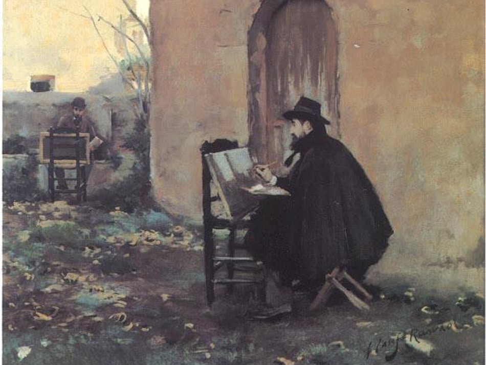 Retratant-se, 1890. Autor: Santiago Rusiñol i Ramon Casas , Arxiu Fotogràfic del Consorci del Patrimoni de Sitges. 